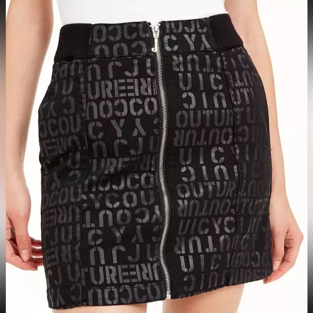 NWOT Juicy Couture Black Label Logo-Printed Denim Mini Skirt Black 27